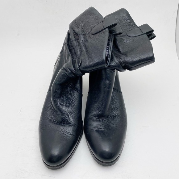 Circa Joan David Kirstin Black Leather Slouchy Heel Western Ankle Boots Women 7M - Picture 2 of 8